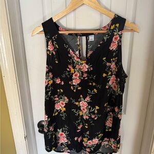 Old Navy Black Floral Sleeveless Blouse